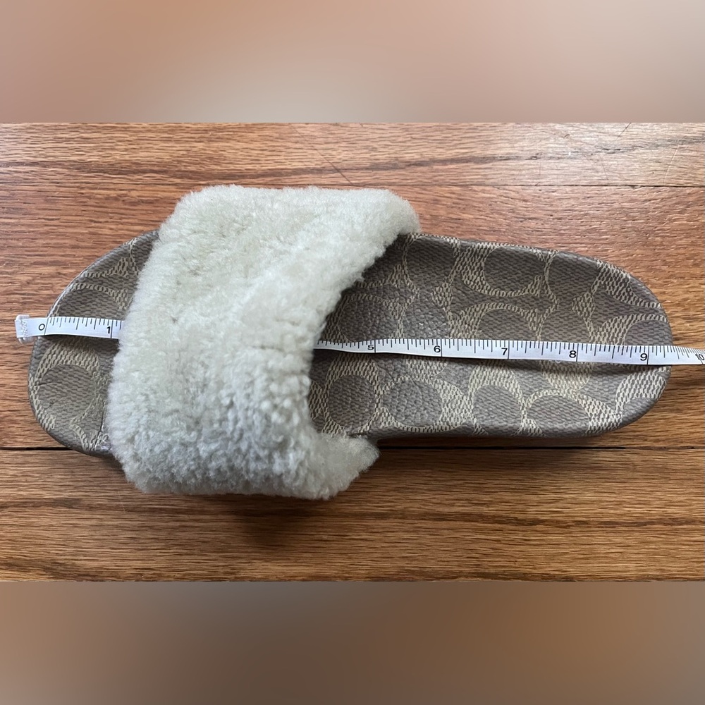 COACH Brown Tan Fur Slides Sandals - Picture 6 of 6